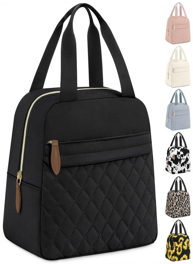 ELONGRIVER Insulated Lunch Bag for Women, Portable Lightweight Lunch Box for Adults, Reusable Small Lunch Tote Cooler Bags with Front Zipper Pocket for Work, Travel and Picnic (Black) - Image 1