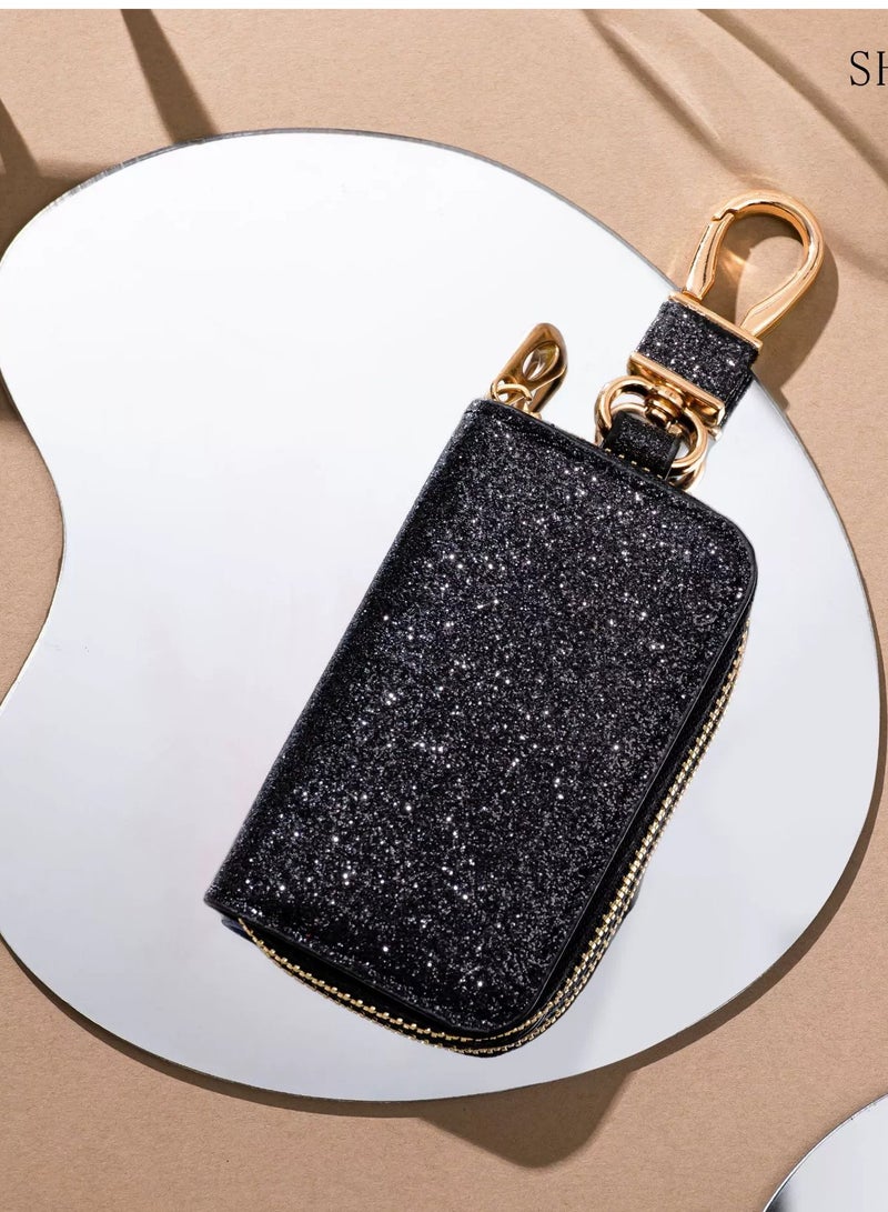 Generic Car Key Chain Case for Women Shinny Premium Leather Coin Holder Zipper Case Remote Wallet Bag - Image 1
