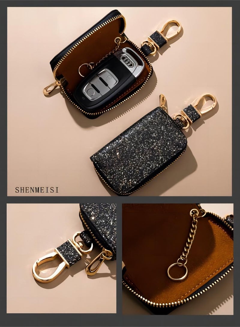 Generic Car Key Chain Case for Women Shinny Premium Leather Coin Holder Zipper Case Remote Wallet Bag - Image 2