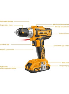 INGCO Cdli2002 20 Volt Lithium Ion Cordless Drill Set  - Image 2