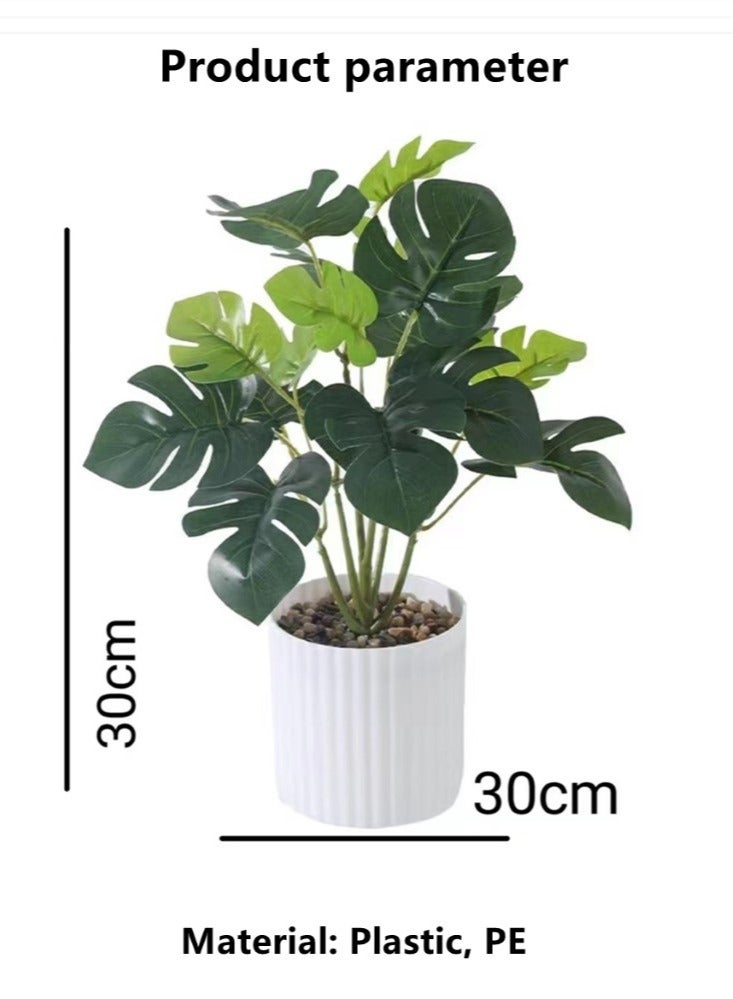 كوتيس 1 قطعة نبات صناعي مع وعاء لديكور الحديقة المنزلية أخضر / أبيض 30x30 سم - Image 4