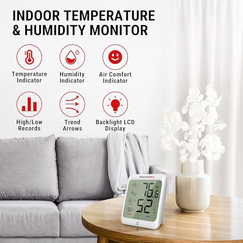 LABART ThermoPro TP53 Digital Hygrometer Indoor Thermometer for Home, Temperature Humidity Sensor with Comfort Indicator & Max Min Records, Backlight Display Room Thermometer Humidity Meter - Image 4