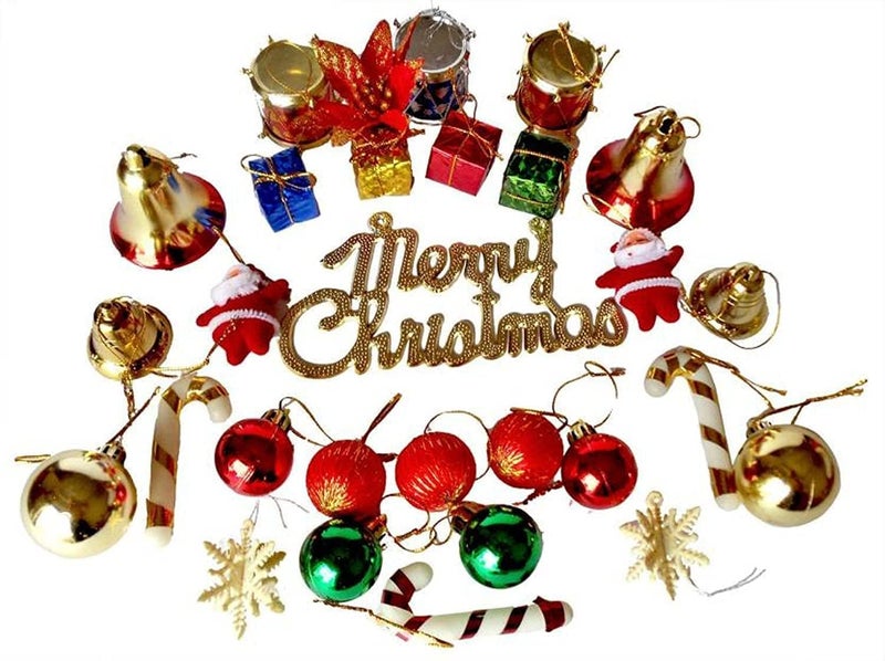 Sanvatsar Christmas Tree Ornaments Decorative Hanging Balls Bells Stars Christmas Tree Decorations Set 25 pc - Image 2