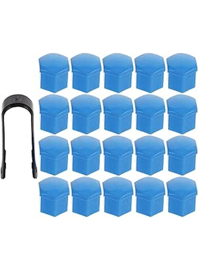 19mm Glossy Blue Car Wheel Lug Nut Covers 20pcs With Black Clip Tire Valve Stem Protection - Image 1