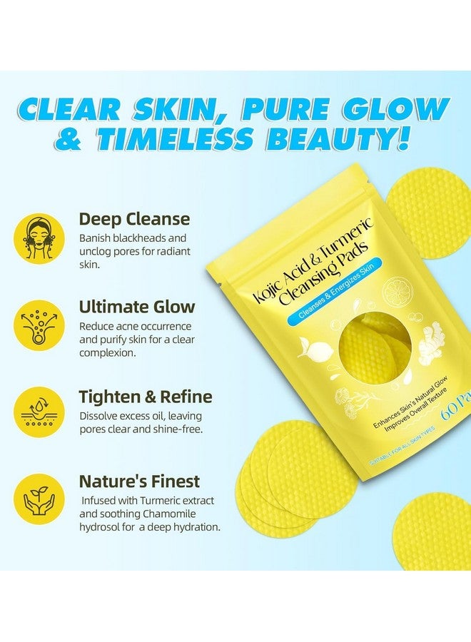 KG Turmeric Kojic Acid Cleansing Pads, 60 Count Turmeric and Kojic Acid Pads, Mild and Non-irritating, Suit for All Skin Types ,Turmeric Pads for Face and Body Cleansing and Exfoliating, Brightening, Suitable for Oily and Dry Skin - Image 3