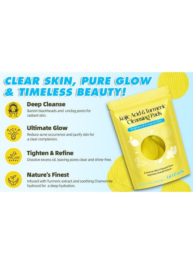 KG Turmeric Kojic Acid Cleansing Pads, 60 Count Turmeric and Kojic Acid Pads, Mild and Non-irritating, Suit for All Skin Types ,Turmeric Pads for Face and Body Cleansing and Exfoliating, Brightening, Suitable for Oily and Dry Skin - Image 5