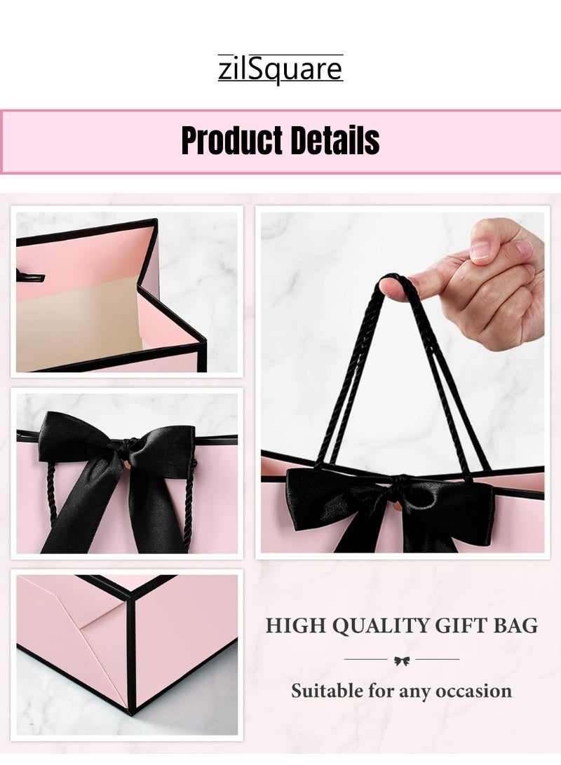 zilSquare Luxury 2Pcs Large Light Pink Gift Bag with Black Satin Ribbon Bow, Rope Handles, Tissue Paper & Best Wishes Card Premium Glossy Reusable Paper Gift Bag for Birthday, Wedding, Anniversary, Baby Shower, Corporate, Holiday, Party & Eco-Friendly Empty Gift Bag - Image 4