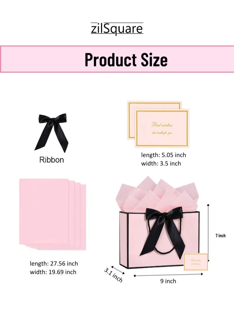 zilSquare Luxury 2Pcs Large Light Pink Gift Bag with Black Satin Ribbon Bow, Rope Handles, Tissue Paper & Best Wishes Card Premium Glossy Reusable Paper Gift Bag for Birthday, Wedding, Anniversary, Baby Shower, Corporate, Holiday, Party & Eco-Friendly Empty Gift Bag - Image 3