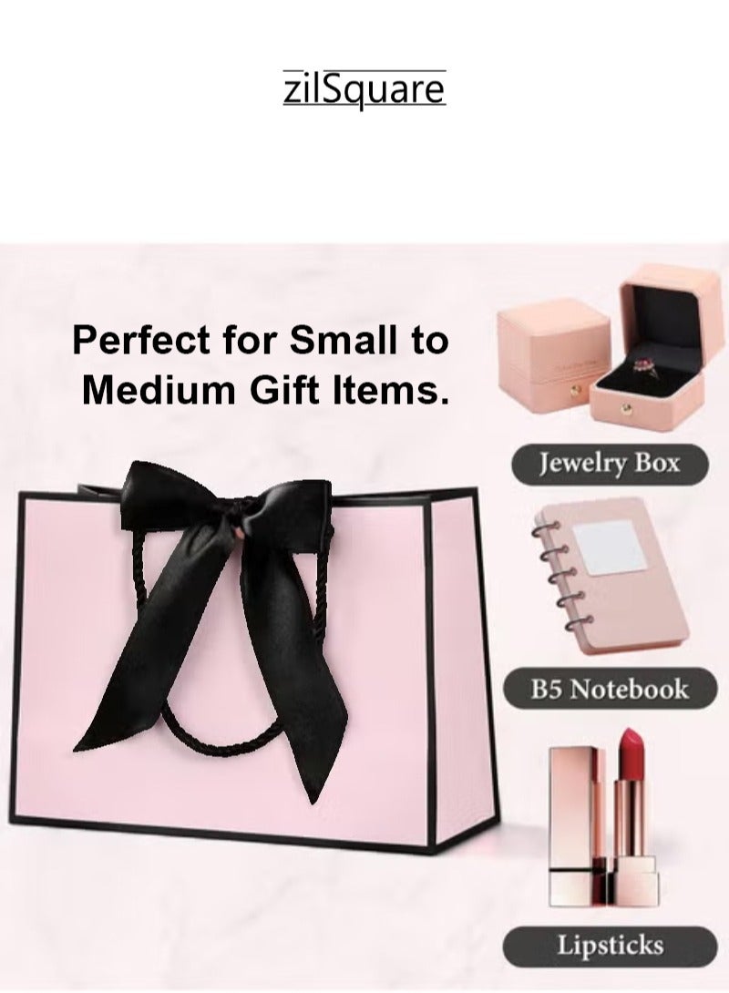 zilSquare Luxury 2Pcs Large Light Pink Gift Bag with Black Satin Ribbon Bow, Rope Handles, Tissue Paper & Best Wishes Card Premium Glossy Reusable Paper Gift Bag for Birthday, Wedding, Anniversary, Baby Shower, Corporate, Holiday, Party & Eco-Friendly Empty Gift Bag - Image 2