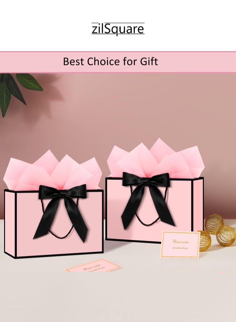 zilSquare Luxury 2Pcs Large Light Pink Gift Bag with Black Satin Ribbon Bow, Rope Handles, Tissue Paper & Best Wishes Card Premium Glossy Reusable Paper Gift Bag for Birthday, Wedding, Anniversary, Baby Shower, Corporate, Holiday, Party & Eco-Friendly Empty Gift Bag - Image 5