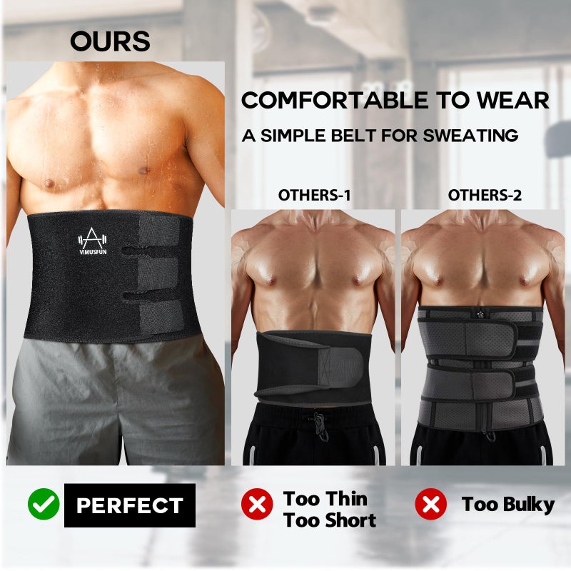 VIMUSFUN Waist Trimmer Belt Men Sweat Band Waist Trainer For Women Lower Belly Fat Tummy Stomach Wraps Waste Trainers Low Back Support Small/Medium/Large/Plus Size Black - Image 2