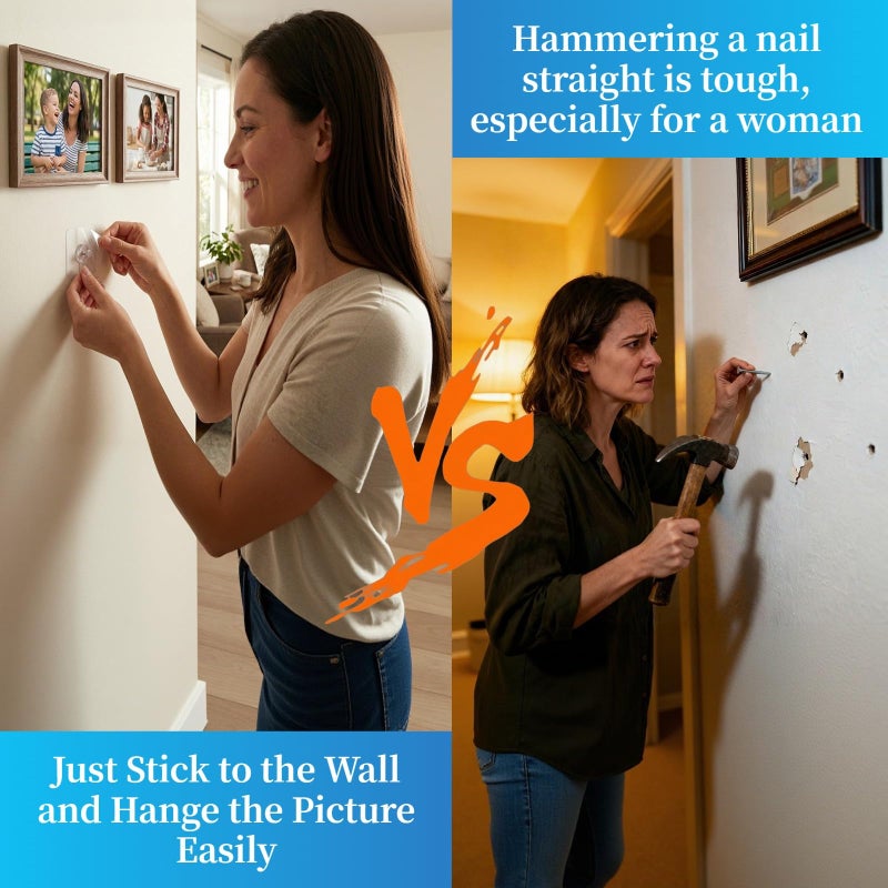 Aweshock Picture Hangers Without Nails, Nail Free Wall Hangers,20 Counts Adhesive Wall Hooks for Hanging with Waterproof and Oilproof,13 lbs Load Max - Image 5