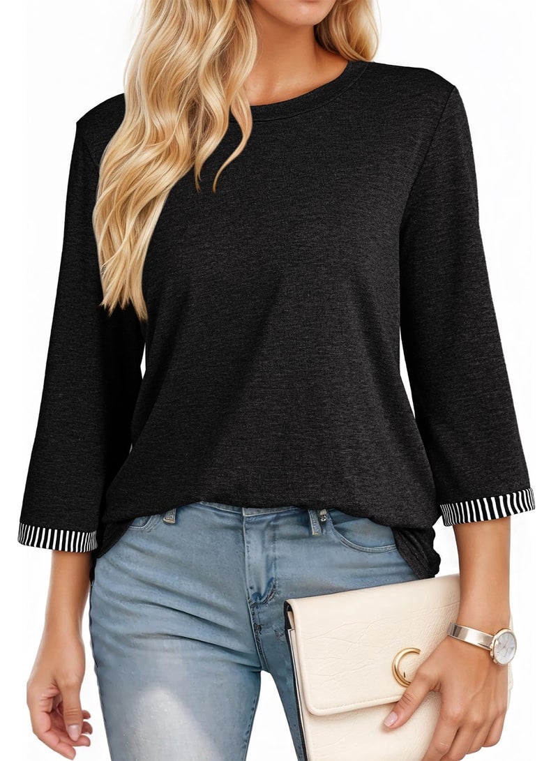 Dokotoo 3/4 Length Sleeve Spring Tops for Women 2026 Summer Fall Clothes Trendy Women's Tops Clothing Fashion T Shirts Outfits Work Business Dressy Casual Loose Blouses Ladies Basic Tee Black - Image 2