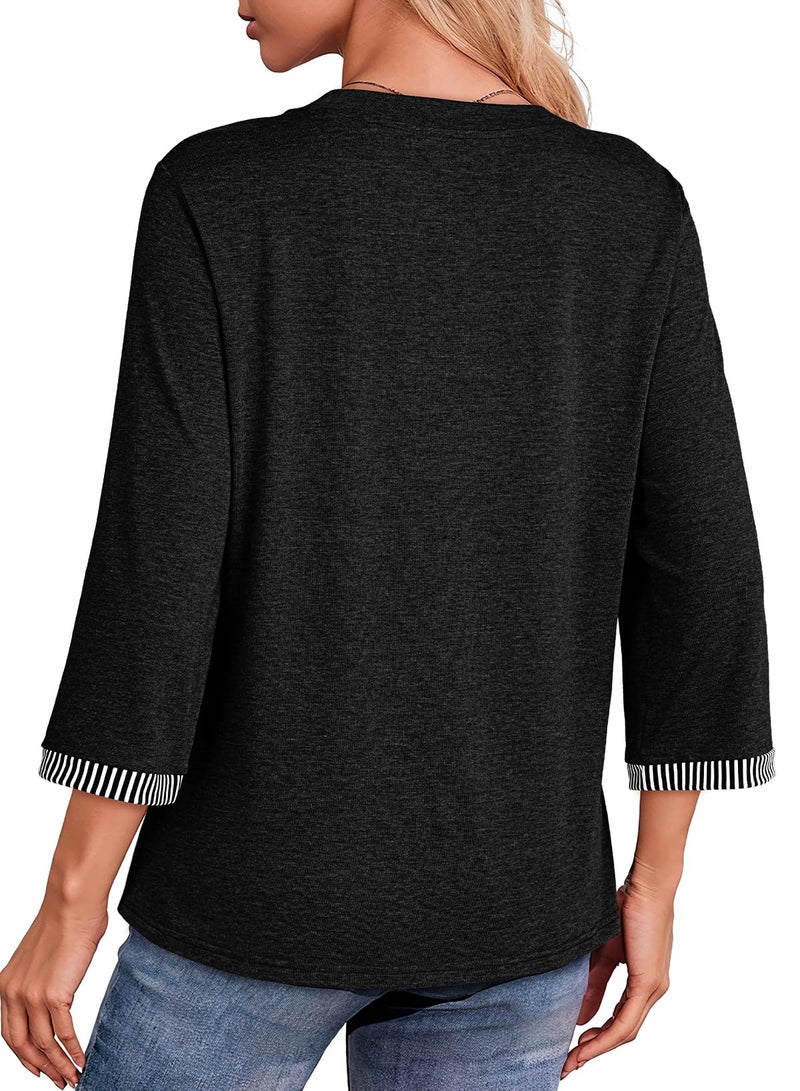 Dokotoo 3/4 Length Sleeve Spring Tops for Women 2026 Summer Fall Clothes Trendy Women's Tops Clothing Fashion T Shirts Outfits Work Business Dressy Casual Loose Blouses Ladies Basic Tee Black - Image 4