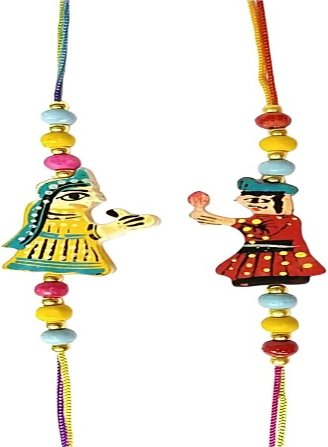 KRISHNA Rakhi set for brother Fancy Raja Rani Wooden pendal with fancy beads for Rakshabandhan for Men and Boys in pair Bhaiya Bhabhi rakhi - Image 1