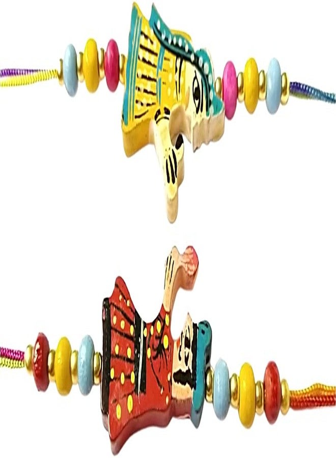 KRISHNA Rakhi set for brother Fancy Raja Rani Wooden pendal with fancy beads for Rakshabandhan for Men and Boys in pair Bhaiya Bhabhi rakhi - Image 3