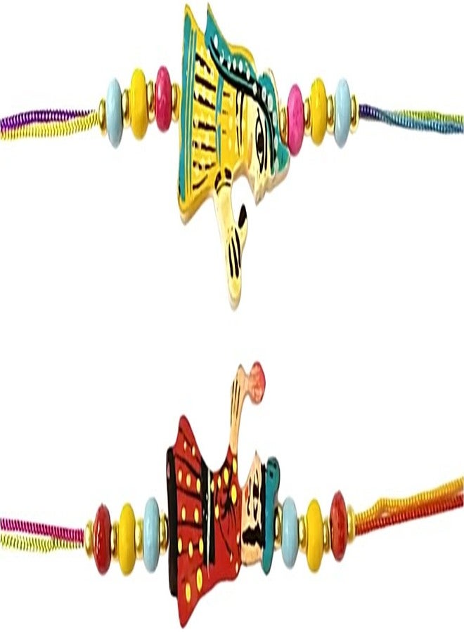 KRISHNA Rakhi set for brother Fancy Raja Rani Wooden pendal with fancy beads for Rakshabandhan for Men and Boys in pair Bhaiya Bhabhi rakhi - Image 2