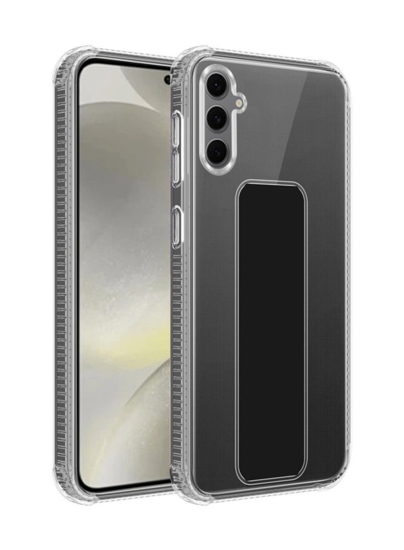 Techie Clear Shockproof Airbag Magnetic Secure Hand Grip Cover Case with Foldable Kickstand for Samsung Galaxy S24 FE– Black - Image 1