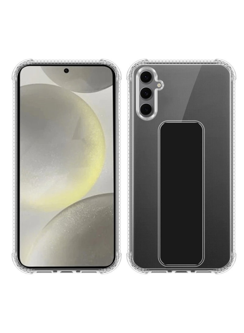 Techie Clear Shockproof Airbag Magnetic Secure Hand Grip Cover Case with Foldable Kickstand for Samsung Galaxy S24 FE– Black - Image 2