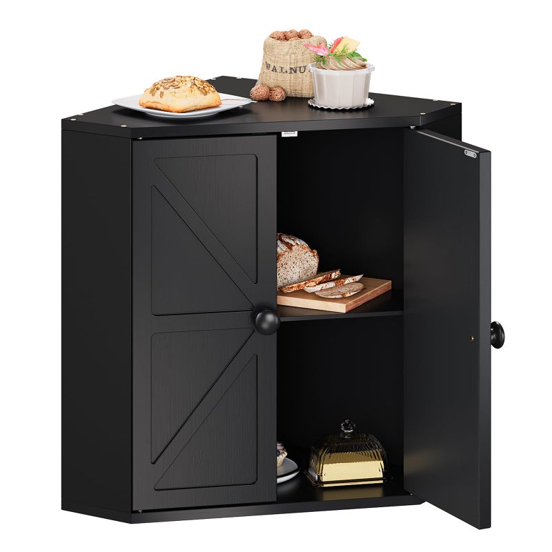 Trironsun Corner Bread Box for Kitchen Counter Double Layer Bamboo Bread Storage Container Large Capacity Bread Storage Bin Farmhouse Breadbox Organizer Black - Image 2