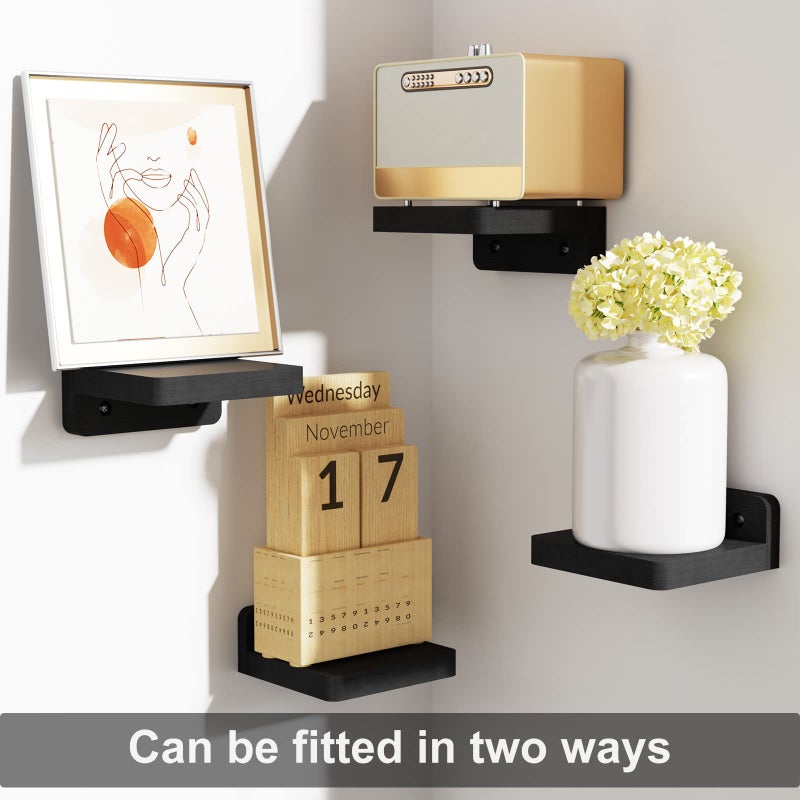 SRIWATANA Small Floating Shelves Wall Mounted, Wood Shelf for Decoration and Storage Set of 4, Mini Display Shelf for Bedroom, Bathroom, Kitchen, Office (Black, 4 inch) - Image 3