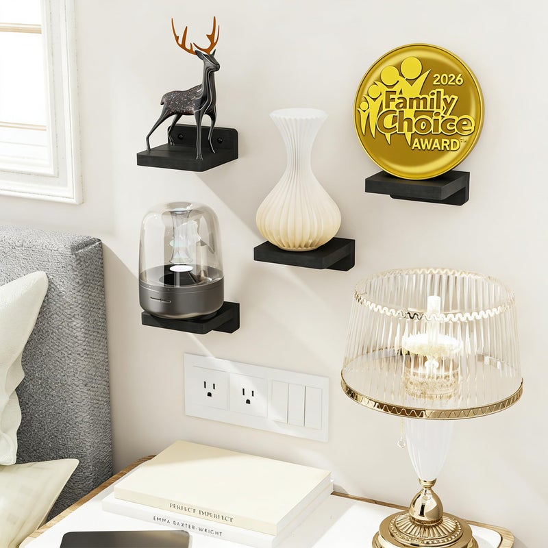 SRIWATANA Small Floating Shelves Wall Mounted, Wood Shelf for Decoration and Storage Set of 4, Mini Display Shelf for Bedroom, Bathroom, Kitchen, Office (Black, 4 inch) - Image 2