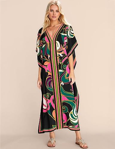 Bsubseach Women Plus Size Kaftan Dress Swimsuit Cover Up Caftan Maxi Beach Dresses Cover Ups Black - Image 4
