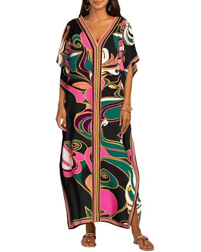 Bsubseach Women Plus Size Kaftan Dress Swimsuit Cover Up Caftan Maxi Beach Dresses Cover Ups Black - Image 1