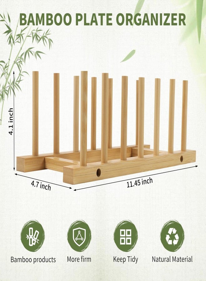 DEBETOOL 2 Pack Wooden Dish Rack Holder - Bamboo Plate Organizer for Cabinet Dishes Pots Lid & Cutting Boards, Kitchen Cabinet Space Saving Storage Solution - Image 2