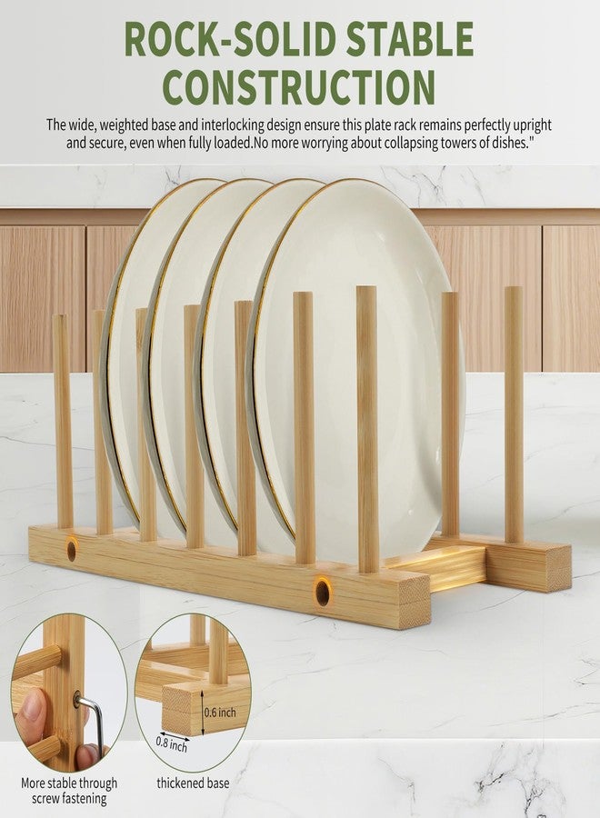 DEBETOOL 2 Pack Wooden Dish Rack Holder - Bamboo Plate Organizer for Cabinet Dishes Pots Lid & Cutting Boards, Kitchen Cabinet Space Saving Storage Solution - Image 5