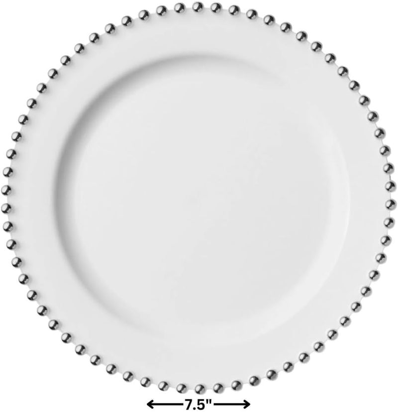 Decor Decorline Decorline Beaded Collection White  Silver Plastic Plates  75 Pack of 10 Elegant Design Tableware Perfect for Chic Special Occasions  Gatherings - Image 2