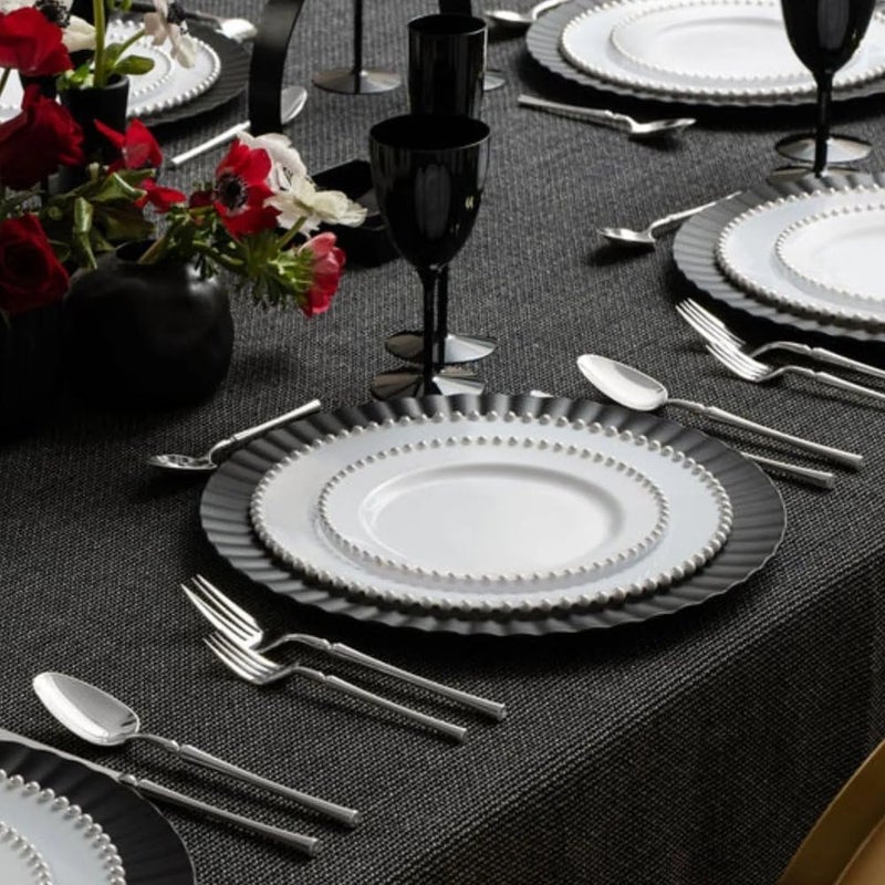 Decor Decorline Decorline Beaded Collection White  Silver Plastic Plates  75 Pack of 10 Elegant Design Tableware Perfect for Chic Special Occasions  Gatherings - Image 3