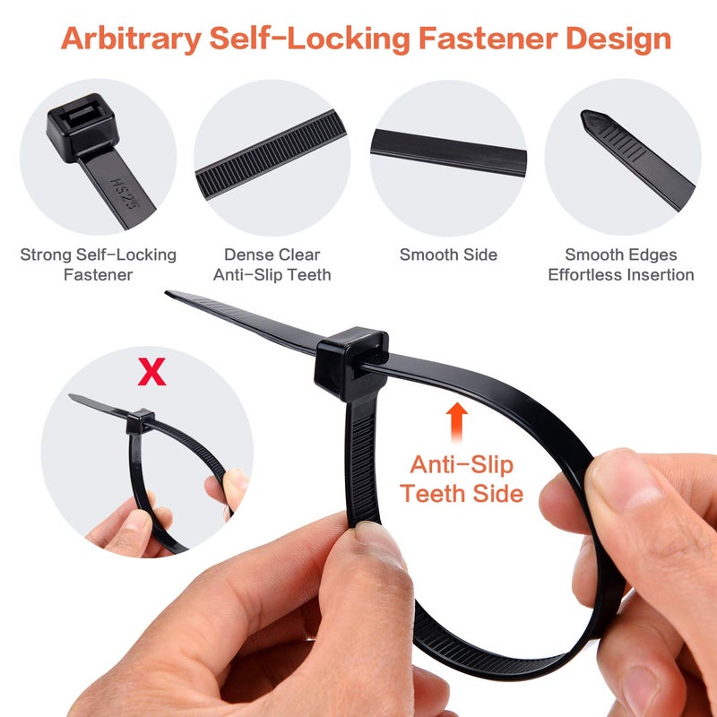 ZYIMING Zip Ties Assorted Sizes 700 Pack 4+6+8+10+12 Inch Cable Ties Heavy Duty 40lbs Plastic Wire Ties UV Resistant Zipties Black Small Zip Tie Wraps Assortment Cord Management for Home, Office, Gardening - Image 3