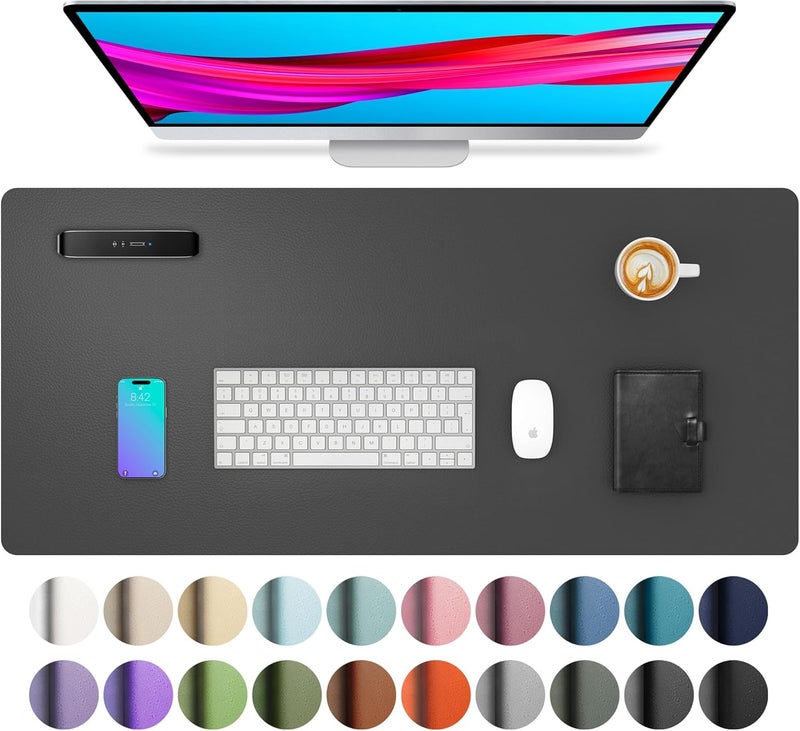 Aothia Leather Desk Pad Protector,Mouse Pad,Office Desk Mat, Non-Slip PU Leather Desk Blotter,Laptop Desk Pad,Waterproof Desk Writing Pad for Office and Home (Gray,31.5" x 15.7") - Image 1