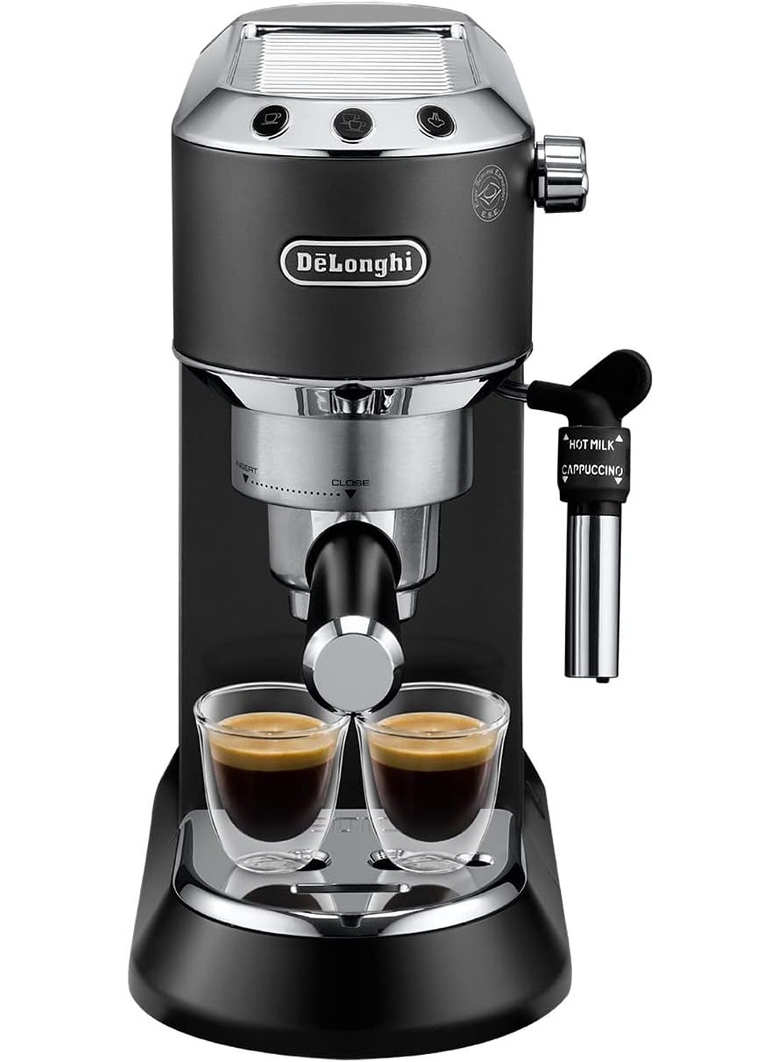 Dedica Pump Espresso Manual Coffee Machine | Cappuccino, Latte Macchiato With Milk Frother | Thermo Block Heating System For Accurate Temperature | Easy To Clean 1 L 1300 W EC685.BK Black