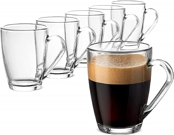 JAMBUVANTI Italian Premium Glass Tea Cup Set Coffee Mugs with Handle Transparent Drinking Cup for Milk Cappuccino Hot Chocolate Cold Beverages 230ml Set of 6 Coffee Mugs 230ML 6 - Image 1