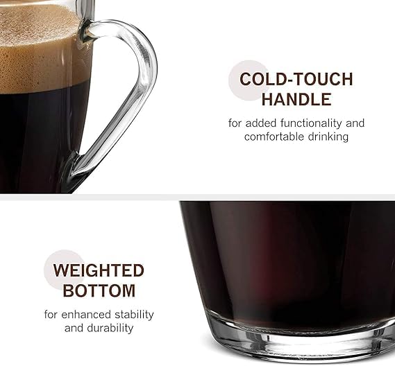 JAMBUVANTI Italian Premium Glass Tea Cup Set Coffee Mugs with Handle Transparent Drinking Cup for Milk Cappuccino Hot Chocolate Cold Beverages 230ml Set of 6 Coffee Mugs 230ML 6 - Image 3