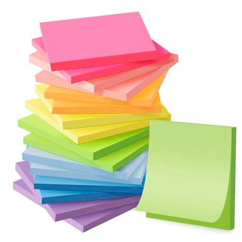 Kozerite (16 Pack) Sticky Notes 3x3, Self-Stick Pads Bright Colors Sticky Note, Recyclable, Easy to Stick for Home, Office, Notebook - Image 1