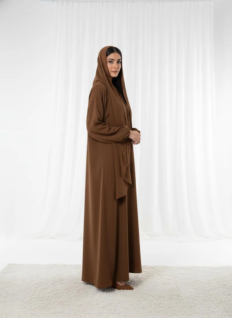 MSquare Fashion  Harir Maqsood Brown Prayer Abaya I Attached Hijab Design for Women | Best Price UAE