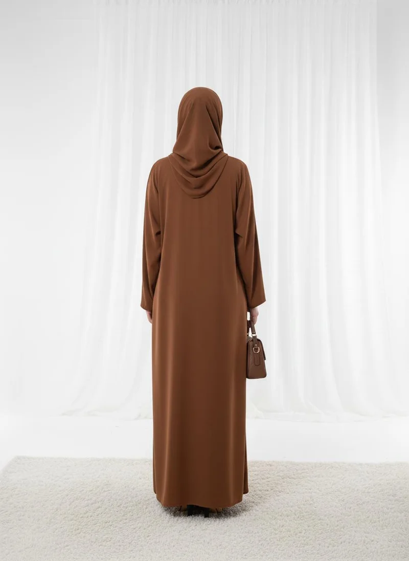 MSquare Fashion  Harir Maqsood Brown Prayer Abaya I Attached Hijab Design for Women | Best Price UAE