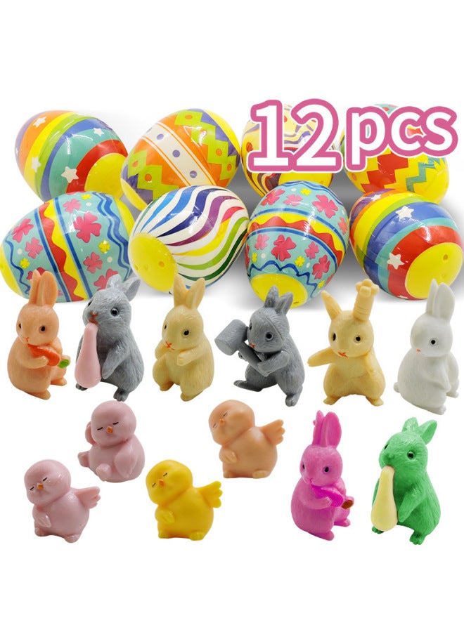 Easter Eggs Printed Painted Plastic Openable Eggs Diy Party Favors Toy Set Educational Fun For Kids-Color:SH-F12(12 Colored Eggs 12 Animals) Random PE Bag - Image 1