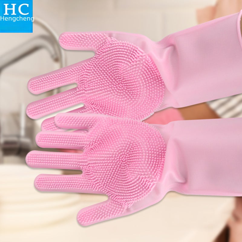 Pinduoduo Silicone Dishwashing Gloves Dishwashing Brush Household Gloves Non-Slip Wear-Resistant Kitchen Gloves Magic Household GlovesMagic Gloves-Grey Magic Gloves-Grey 