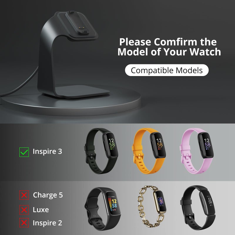 NANW Charger Dock Compatible with Fitbit Inspire 3, Charger Stand Charging Cable Station Base Cradle with 4.5ft USB Cord Replacement Accessories for Inspire 3 Smartwatch, Black - Image 2