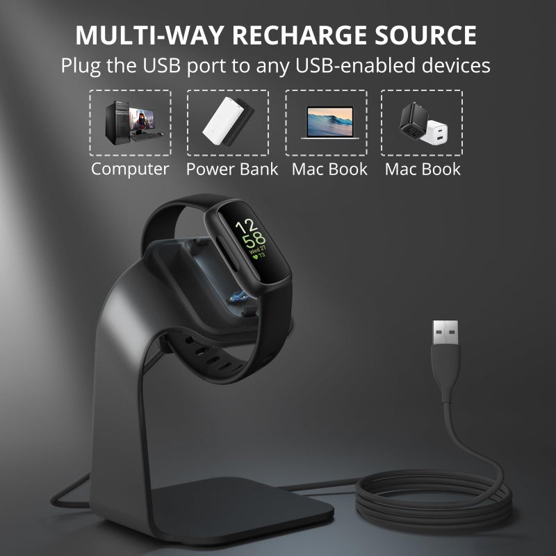 NANW Charger Dock Compatible with Fitbit Inspire 3, Charger Stand Charging Cable Station Base Cradle with 4.5ft USB Cord Replacement Accessories for Inspire 3 Smartwatch, Black - Image 4