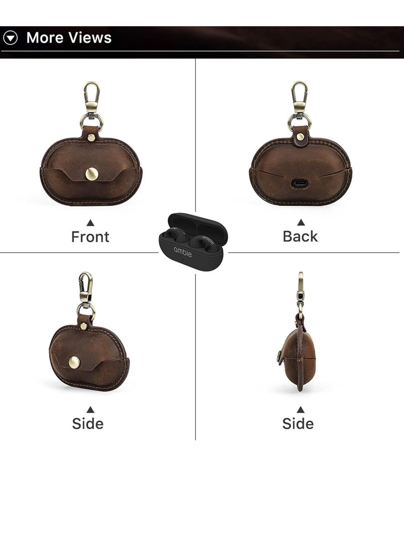 General Applicable to the new Sony sony ambie earphone case, cowhide all-inclusive wireless bluetooth earphone case (brown)  - Image 3