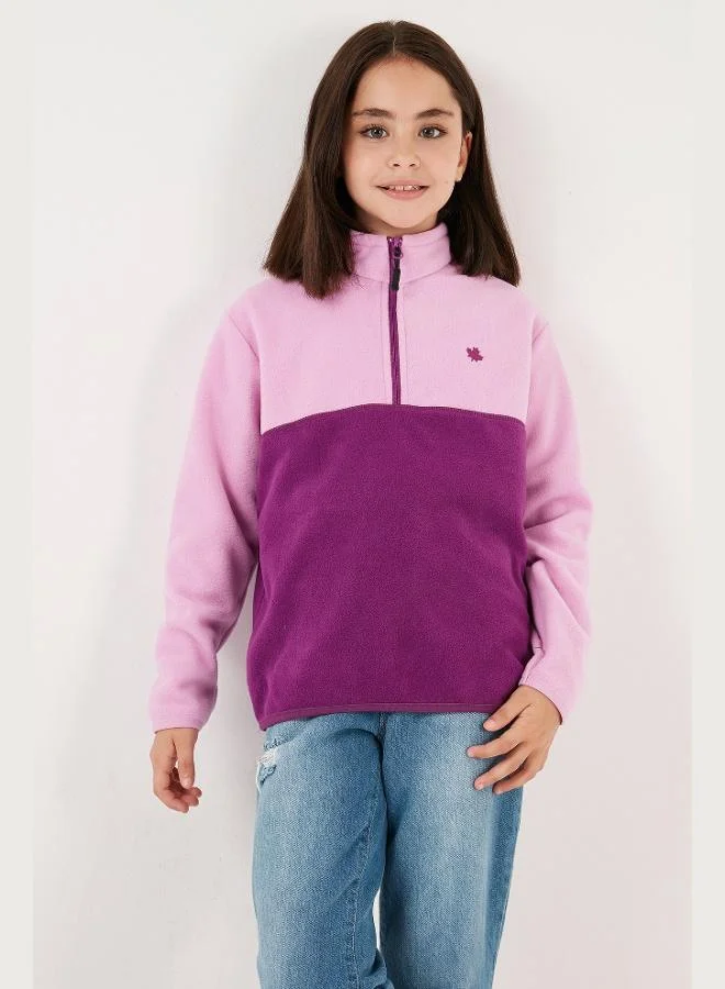 Lela  Lela Soft Texture Half Zipper Color Block Stand Collar Polar Unisex Child POLAR 5905004  | Best Price UAE