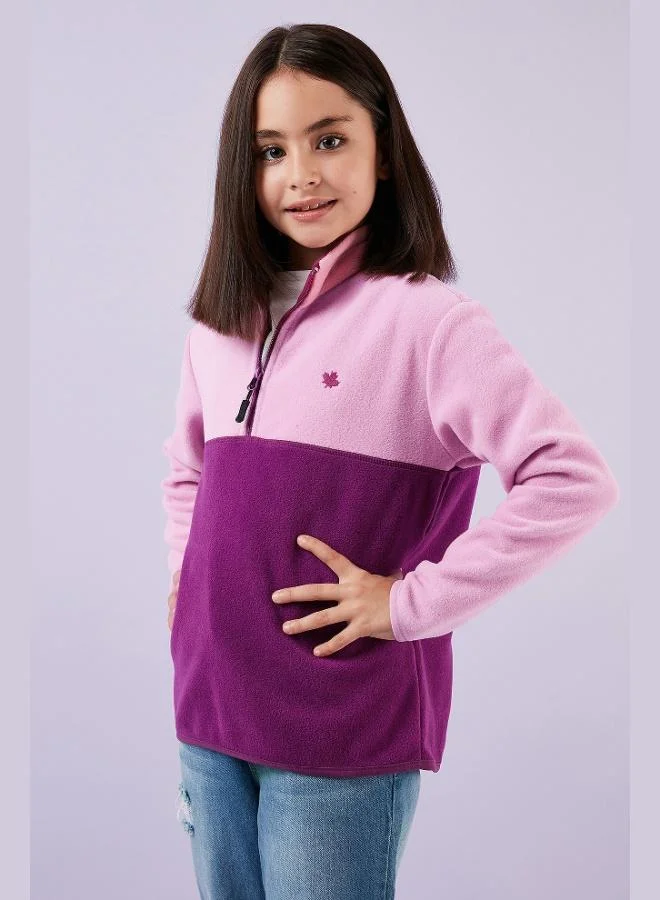 ليلا ليلا سويت شيرت قطبي بسحاب نصفي وياقة واقفة بتصميم كتل الألوان للجنسين للأطفال