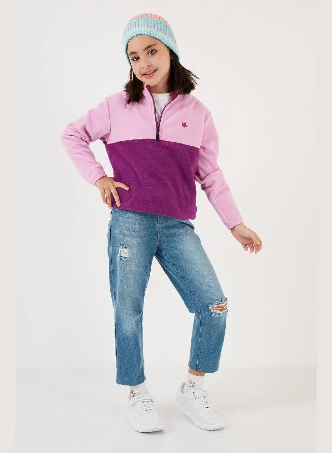 Lela  Lela Soft Texture Half Zipper Color Block Stand Collar Polar Unisex Child POLAR 5905004  | Best Price UAE