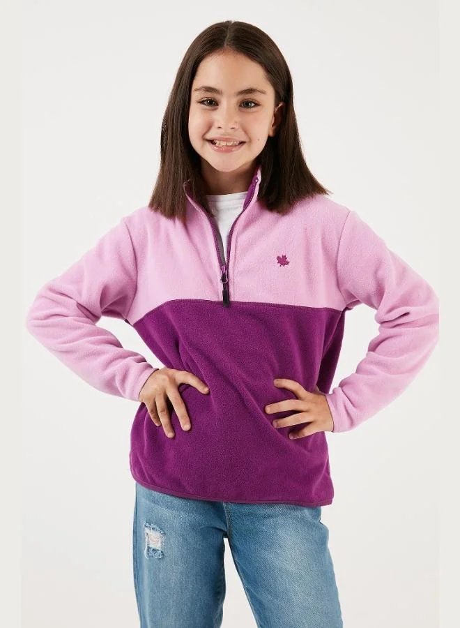 Lela Soft Texture Half Zipper Color Block Stand Collar Polar Unisex Child POLAR 5905004