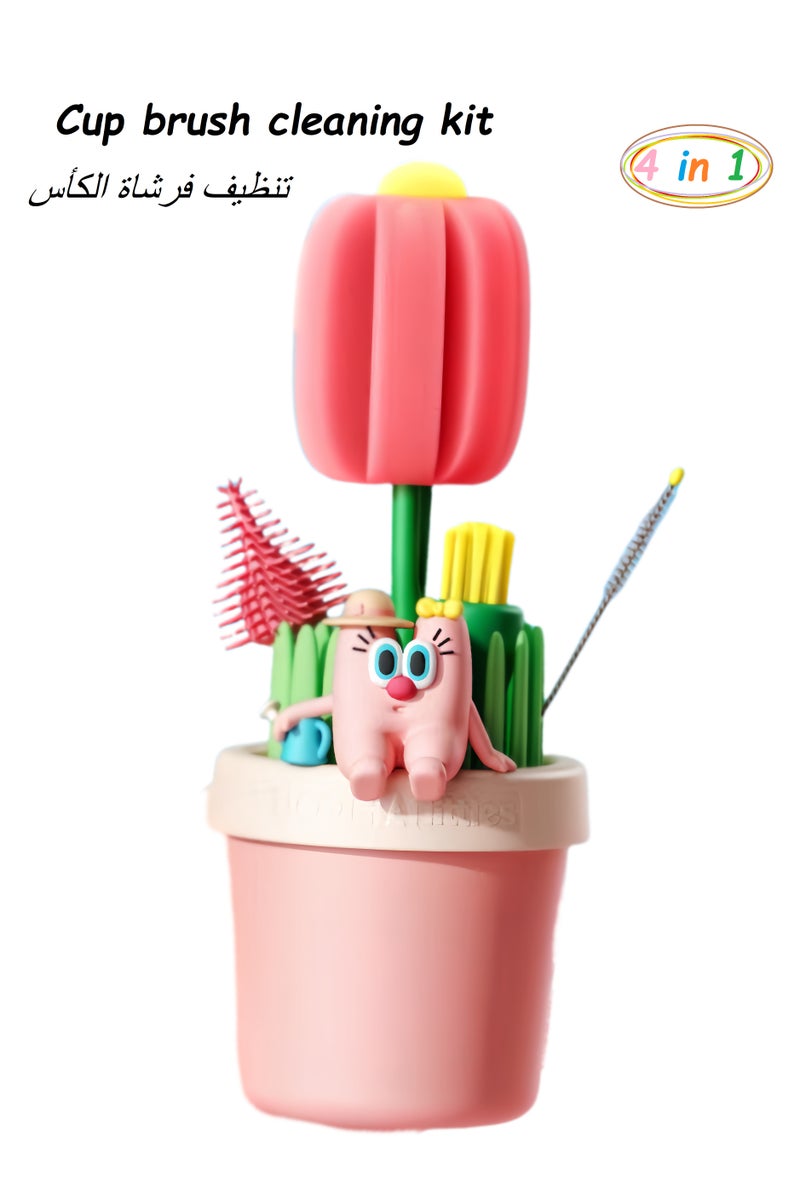 5 in 1 Silicone Baby Bottle Cleaning Brush Set with Stand, Water Bottles Cleaner, Cup Gap Clean Brushes - Image 1
